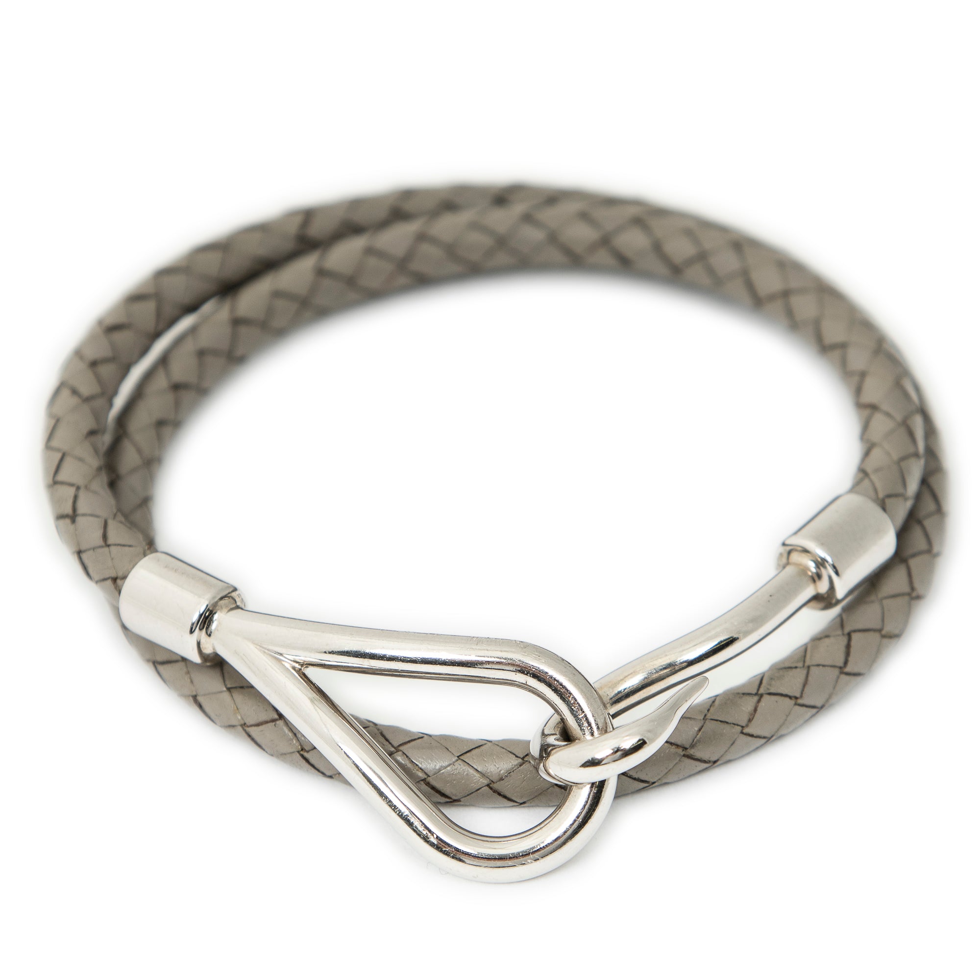 Bracelet Braided Jumbo Hook Double Tour Grey Swift Leather