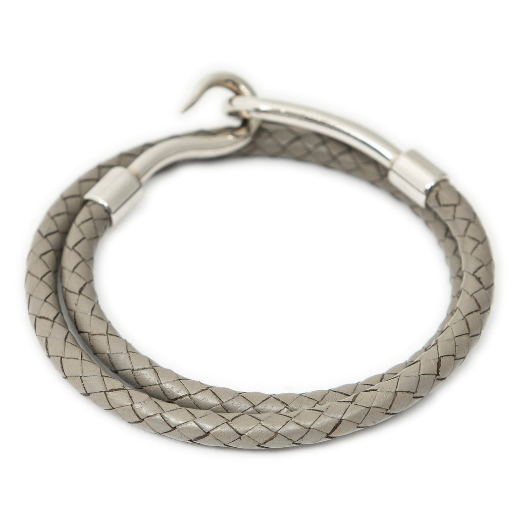 Bracelet Braided Jumbo Hook Double Tour Grey Swift Leather