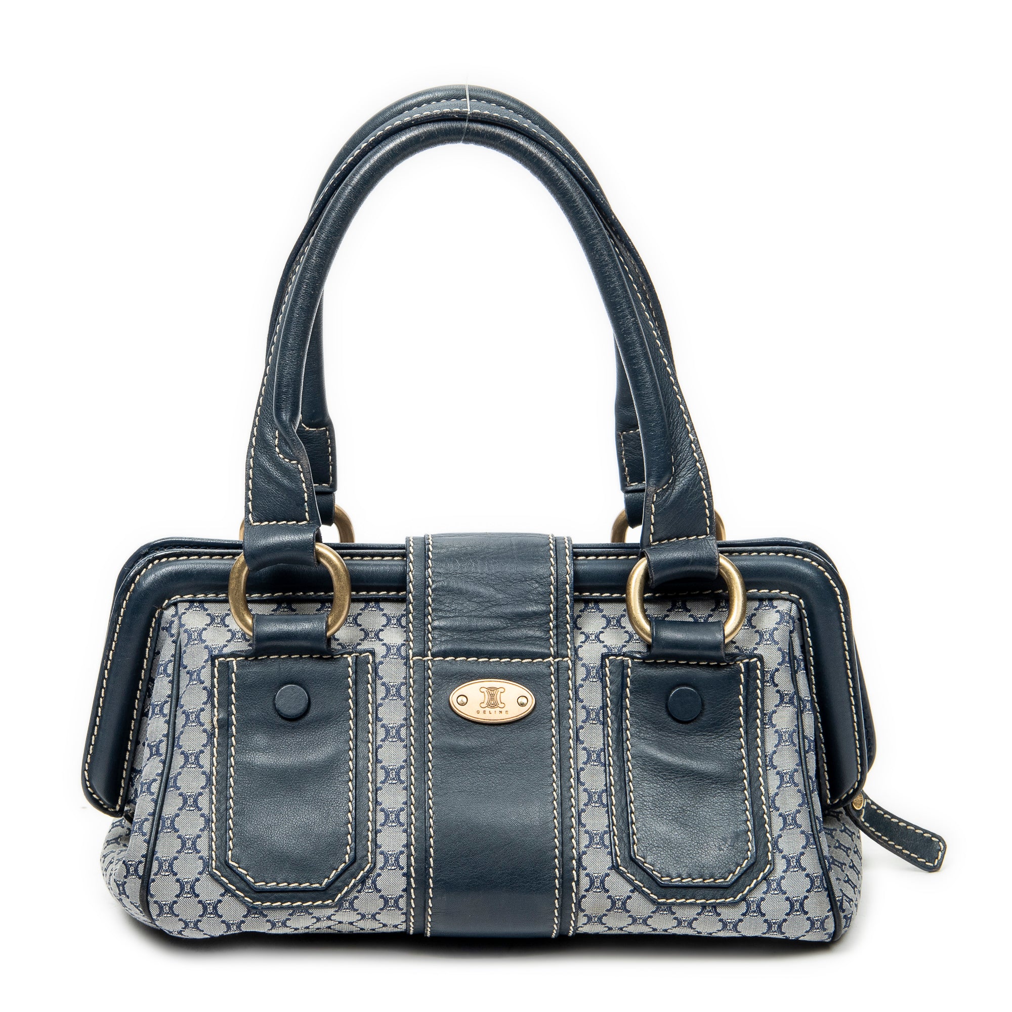 Shoulder Bag Frame Buckle Boston Navy Macadam Canvas