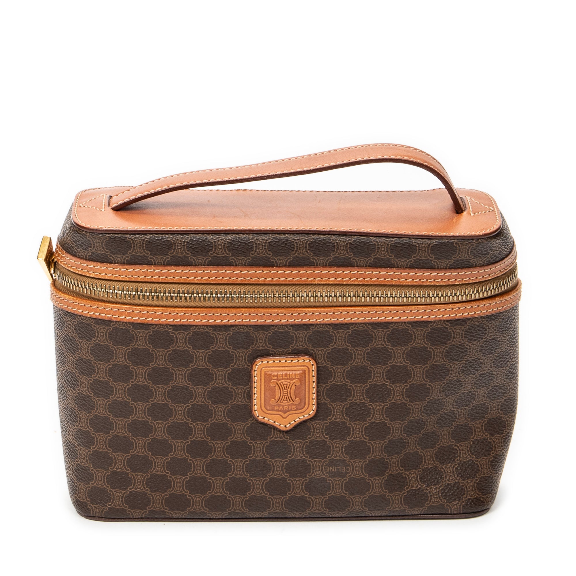 Pouch Top Handle Toiletry Pouch Brown Macadam Coated Canvas