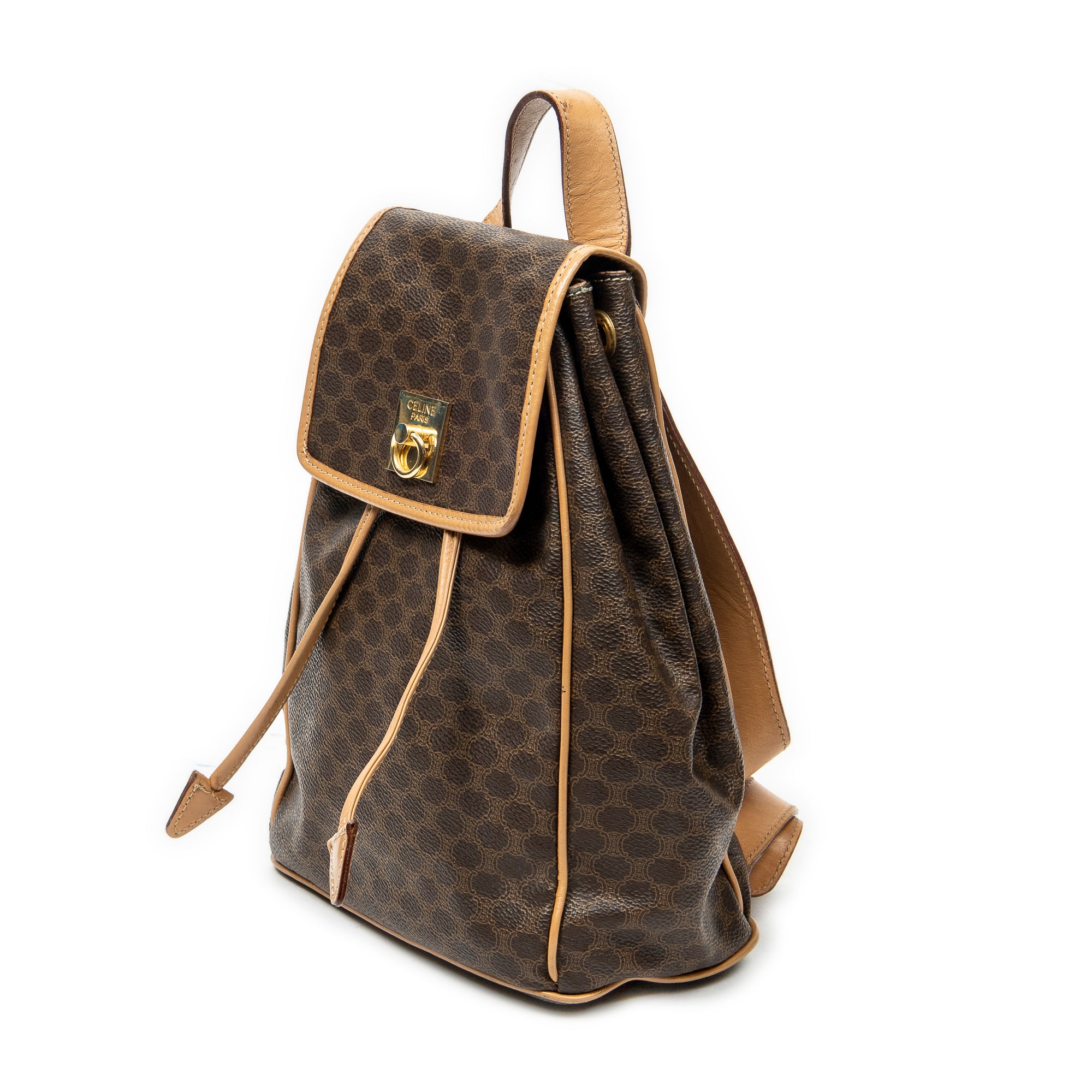 Backpack Flap Drawstring Backpack Beige Macadam Coated Canvas