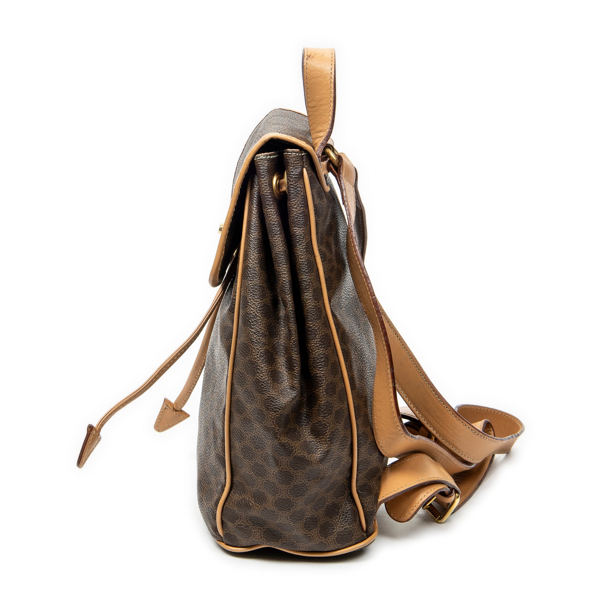 Backpack Flap Drawstring Backpack Beige Macadam Coated Canvas