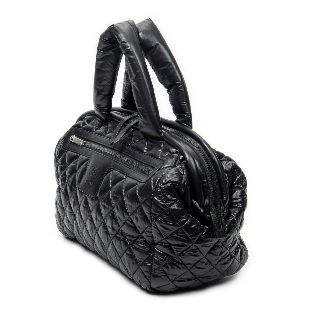 Shoulder Bag Coco Cocoon Bowler Black Quilted Nylon Canvas