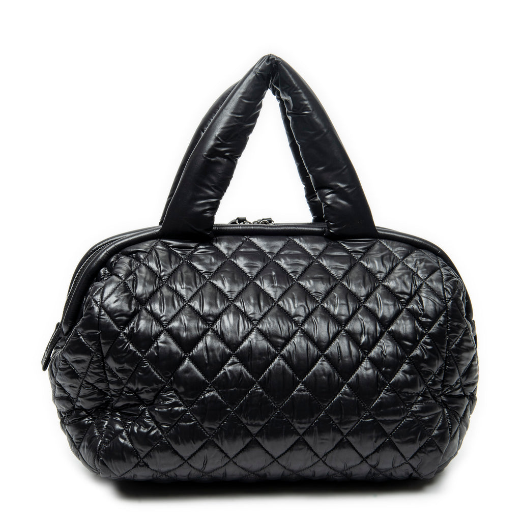 Shoulder Bag Coco Cocoon Bowler Black Quilted Nylon Canvas