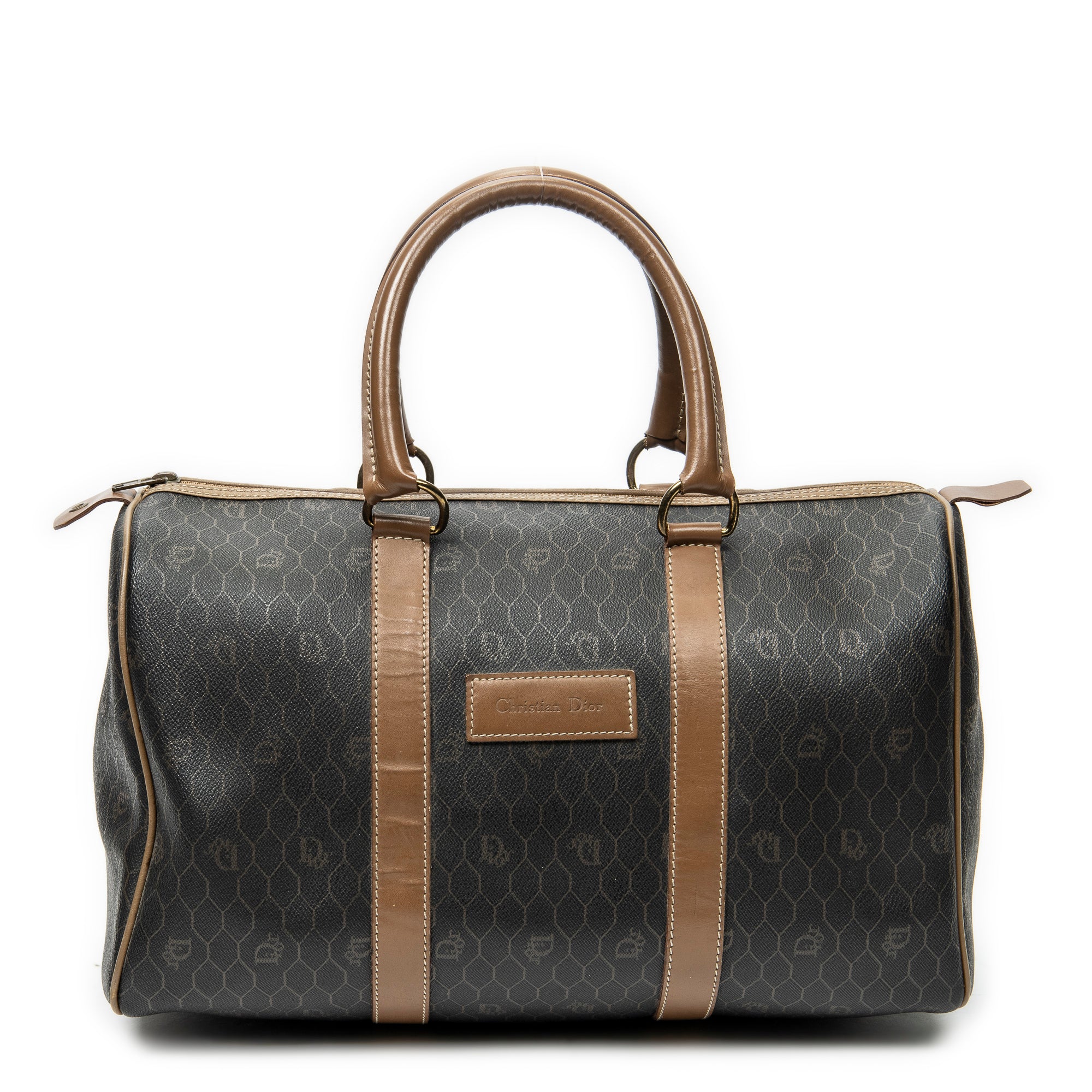 Handbag Medium Boston Grey Macadam Coated Canvas
