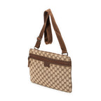 Shoulder Bag Front Pocket Flat Crossbody Brown Monogrammed Canvas