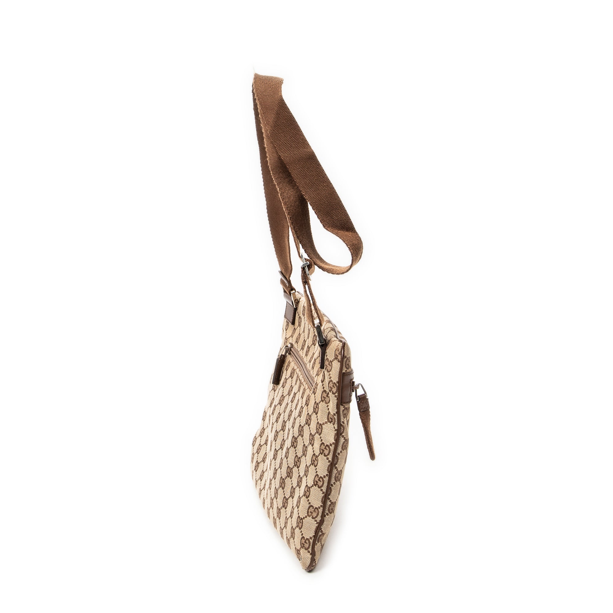 Shoulder Bag Front Pocket Flat Crossbody Brown Monogrammed Canvas
