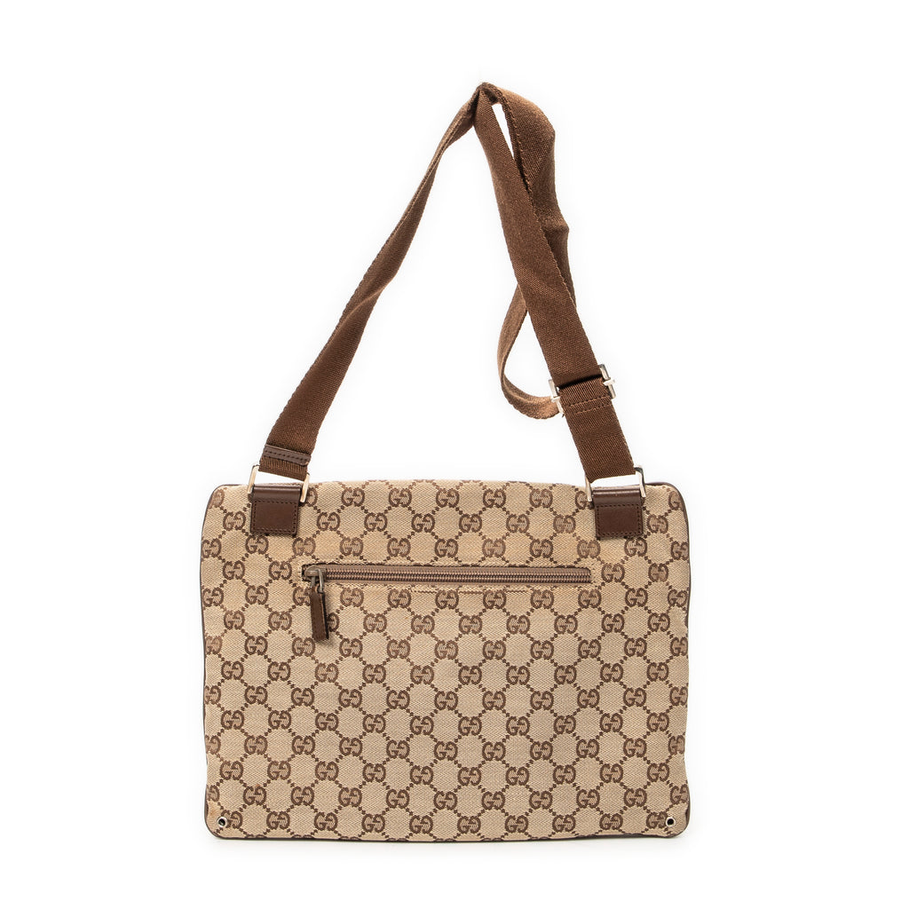 Bandolera Bolsillo Delantero Plana Cruzada Lona Monogramada Marrón