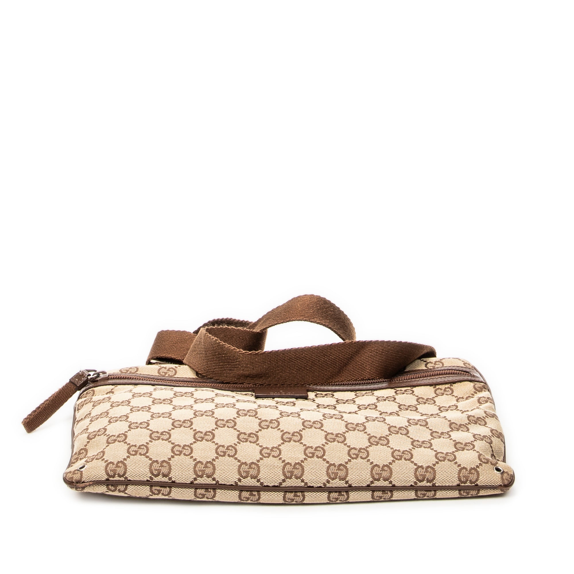 Shoulder Bag Front Pocket Flat Crossbody Brown Monogrammed Canvas
