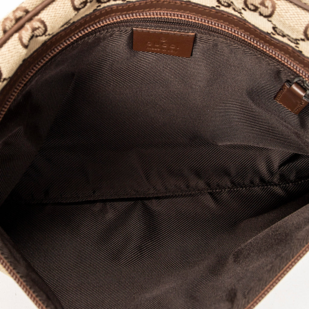 Shoulder Bag Front Pocket Flat Crossbody Brown Monogrammed Canvas
