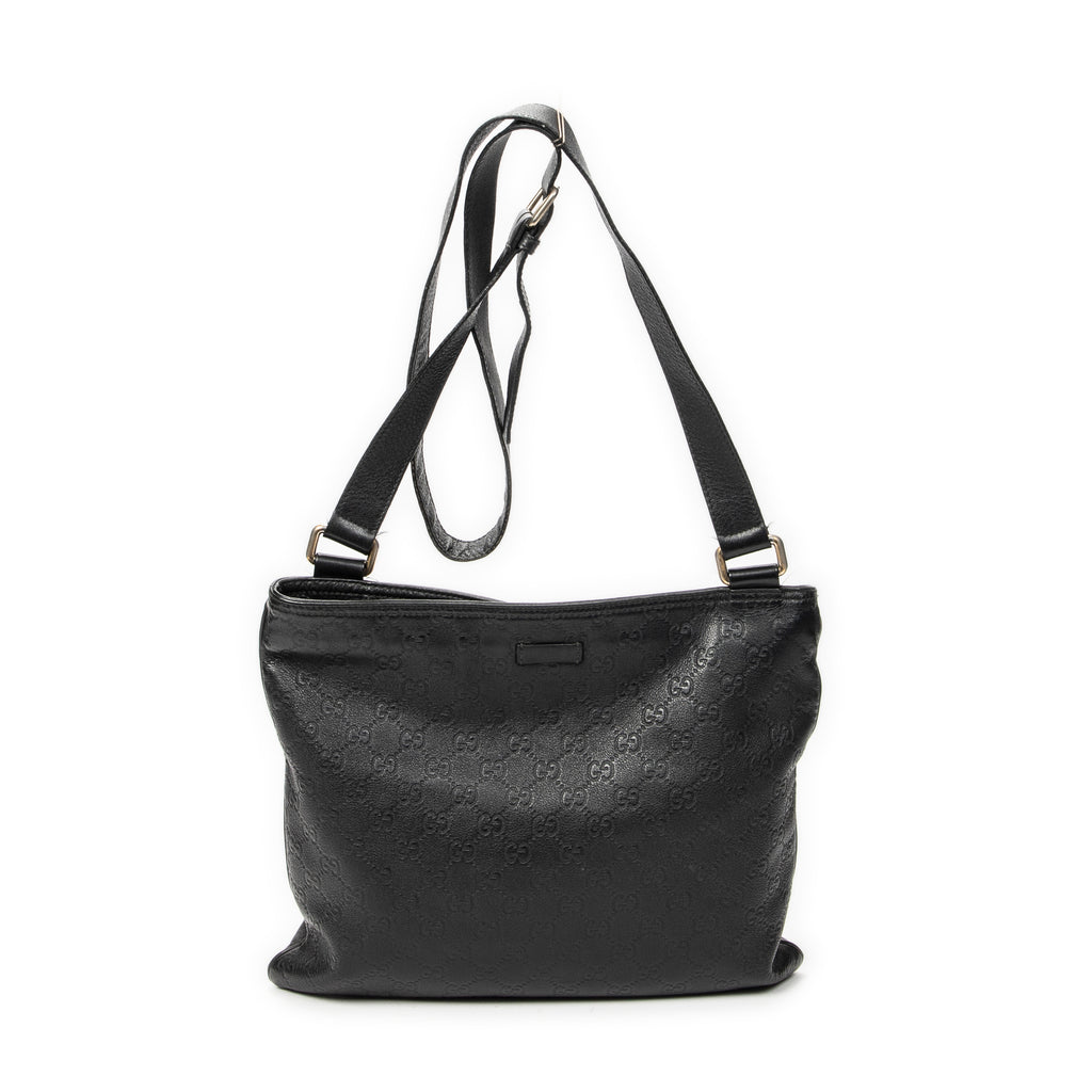 Shoulder Bag Large Square Zip Messenger Black Guccissima Leather