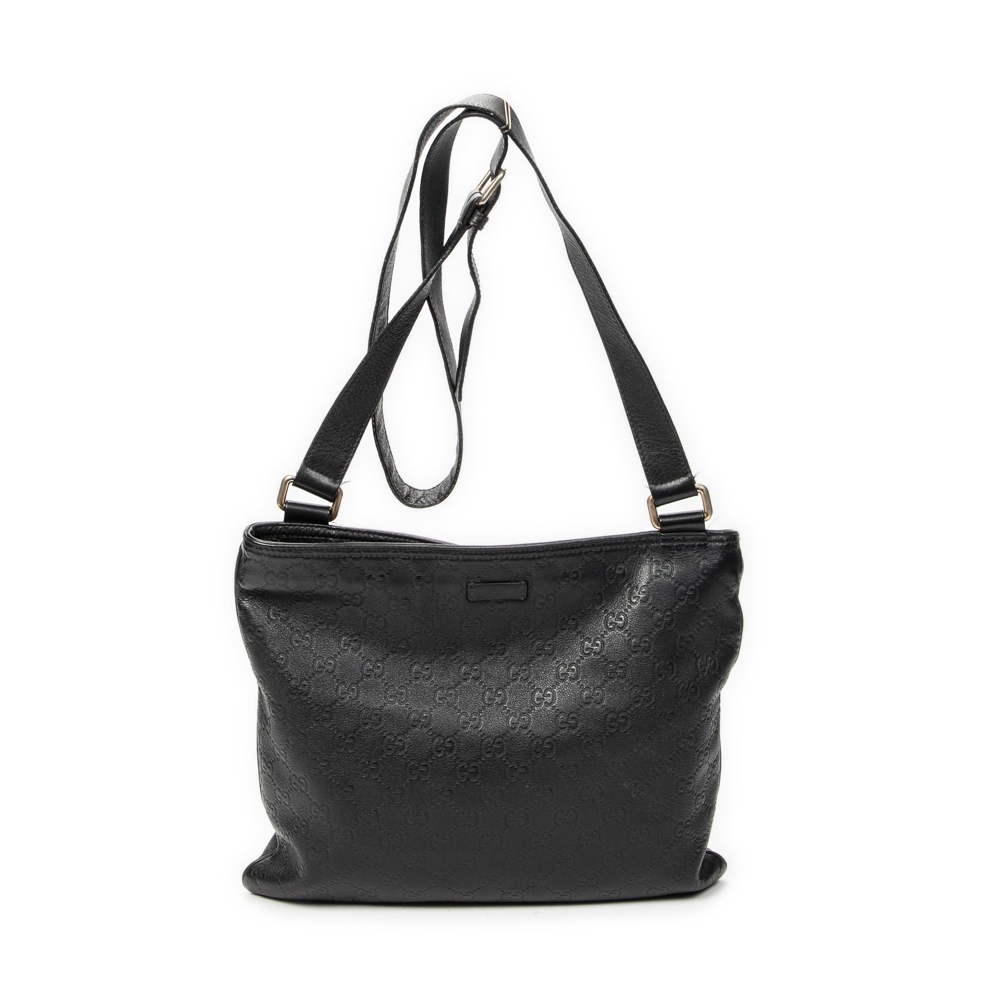 Shoulder Bag Large Square Zip Messenger Black Guccissima Leather