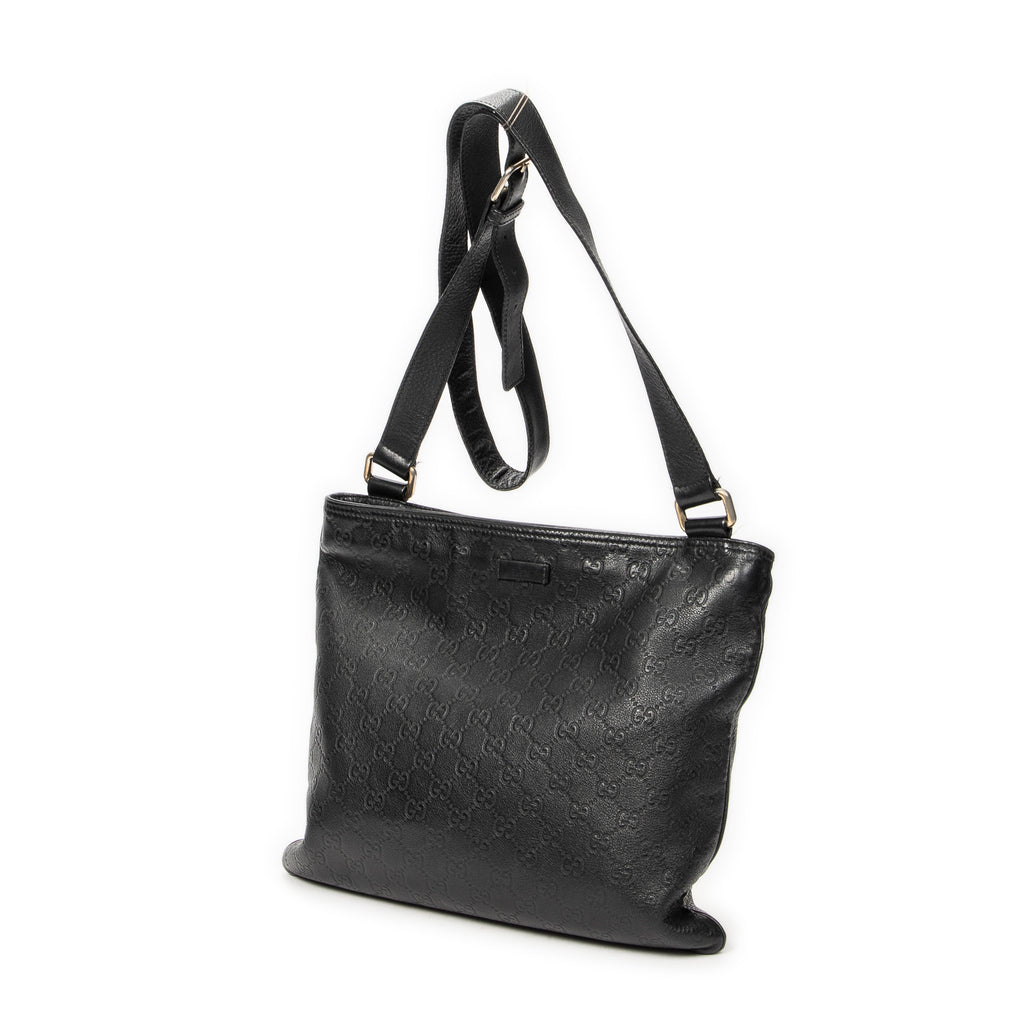 Shoulder Bag Large Square Zip Messenger Black Guccissima Leather