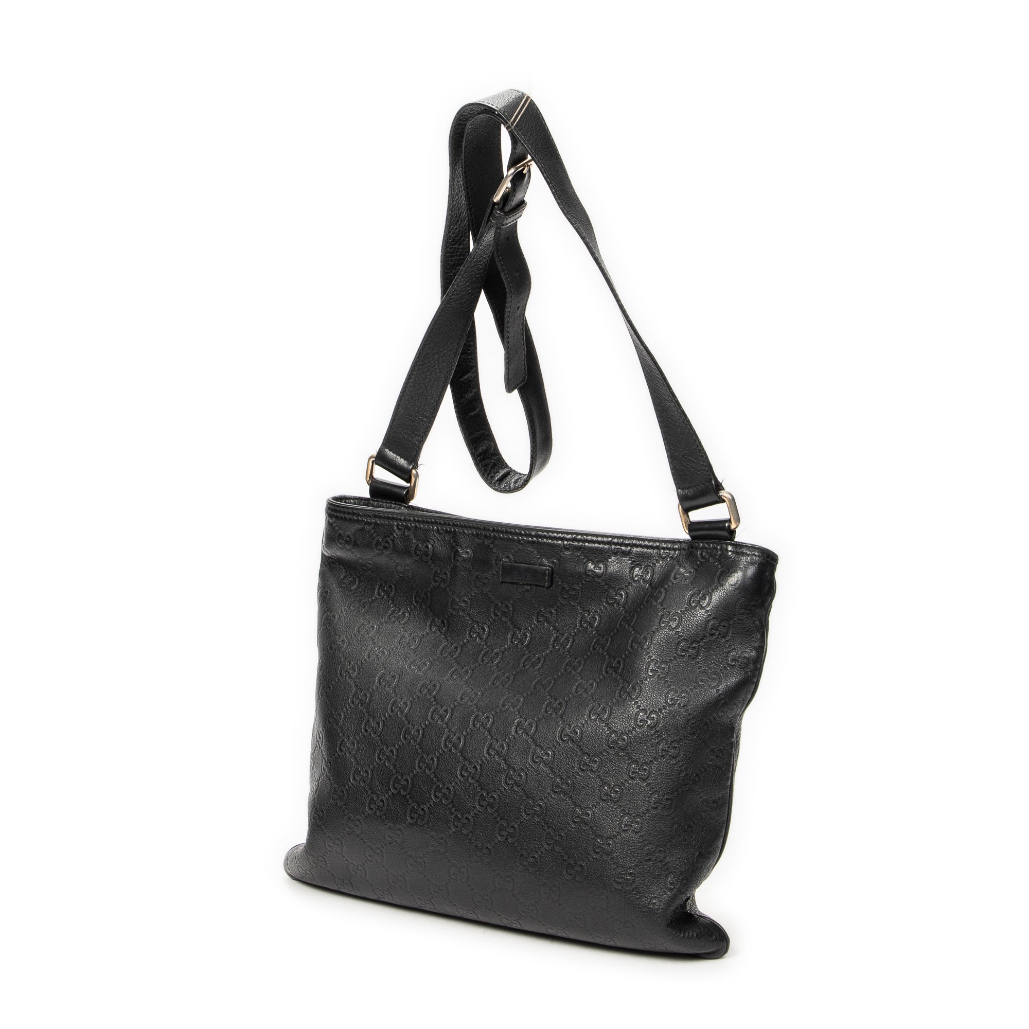 Shoulder Bag Large Square Zip Messenger Black Guccissima Leather