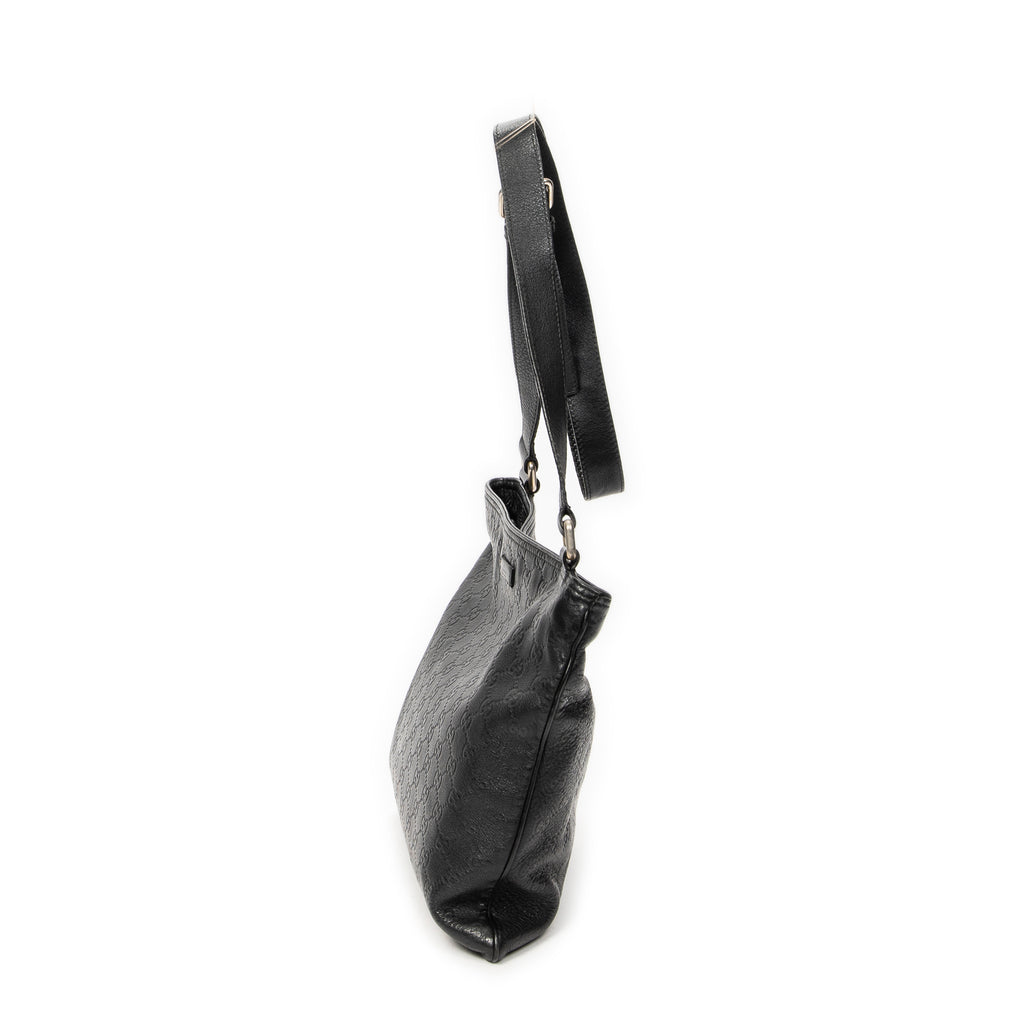 Shoulder Bag Large Square Zip Messenger Black Guccissima Leather