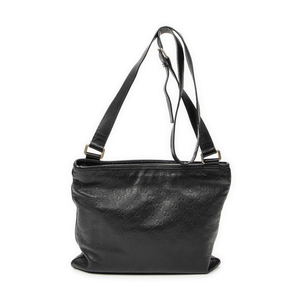 Shoulder Bag Large Square Zip Messenger Black Guccissima Leather