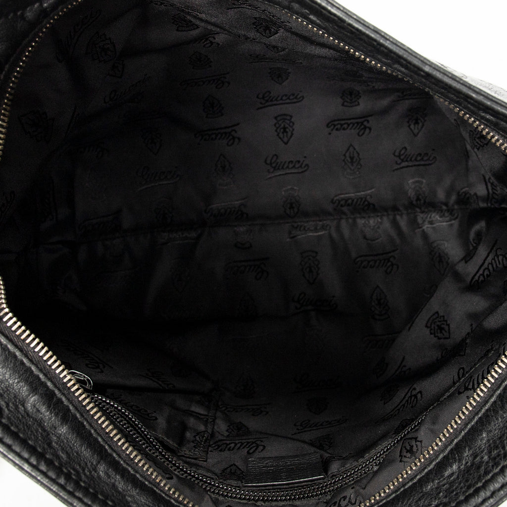 Shoulder Bag Large Square Zip Messenger Black Guccissima Leather