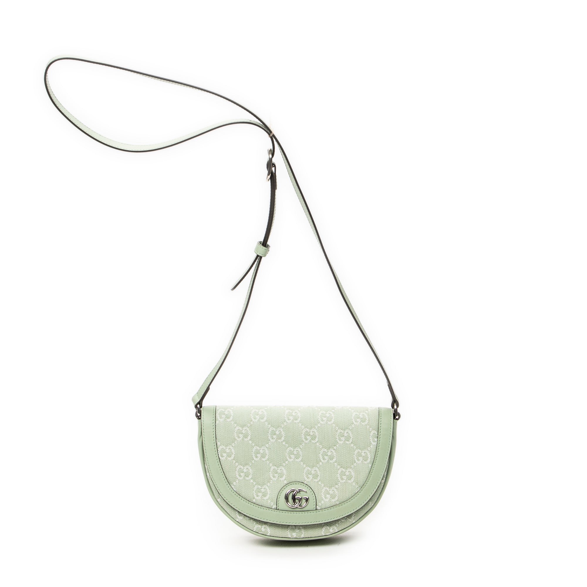 Shoulder Bag Mini Ophidia Flap Light Green Monogrammed Denim Canvas