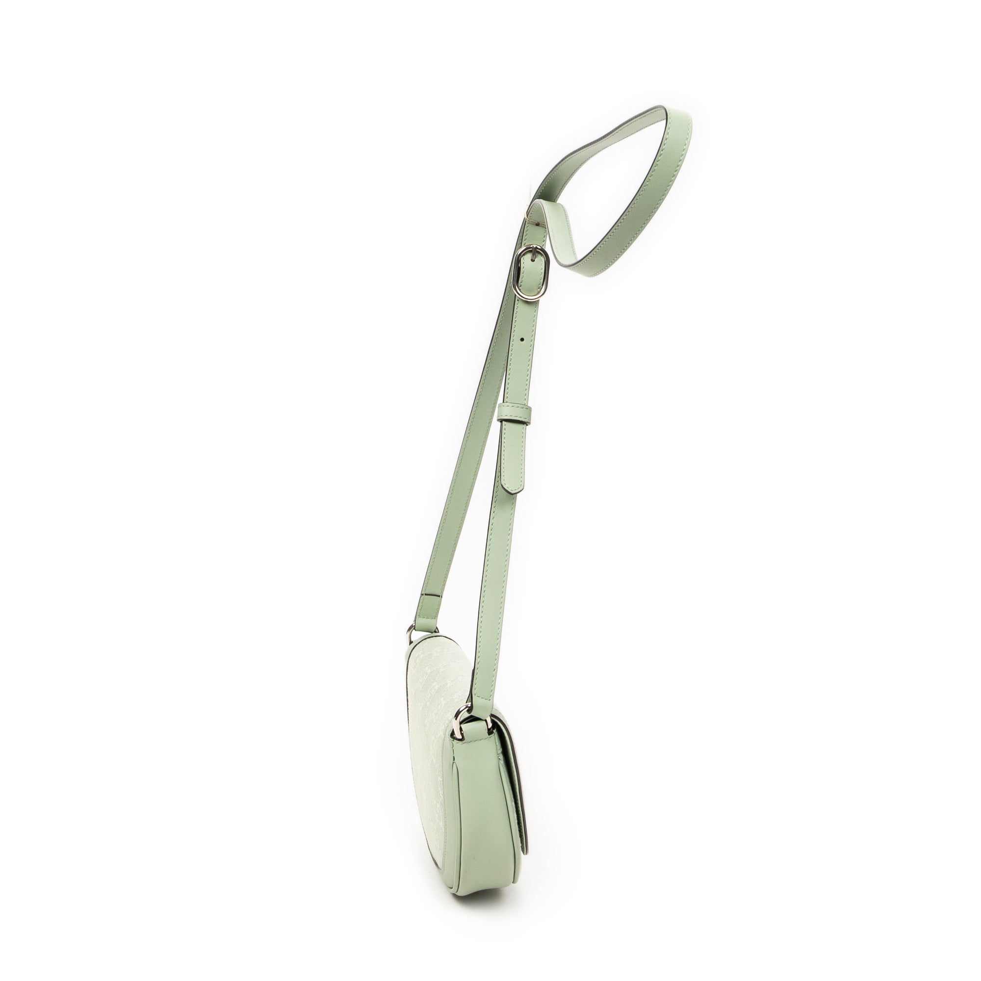 Bolso de Hombro Mini Ophidia con Solapa Lona Vaquera Monogramada Verde Claro