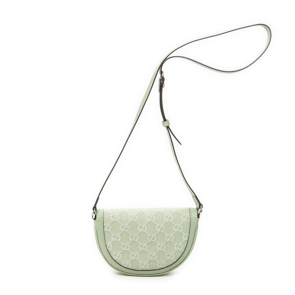 Shoulder Bag Mini Ophidia Flap Light Green Monogrammed Denim Canvas