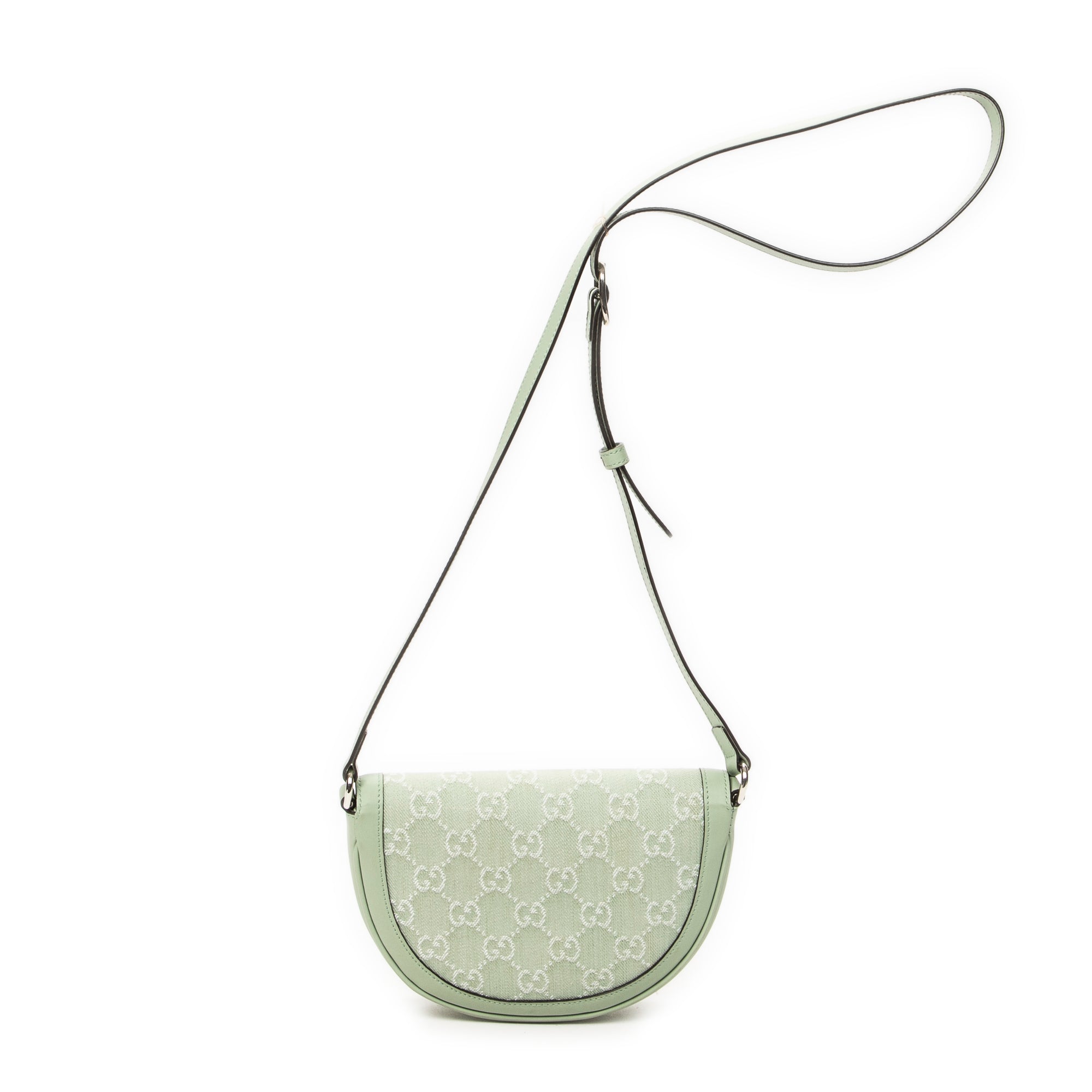 Shoulder Bag Mini Ophidia Flap Light Green Monogrammed Denim Canvas