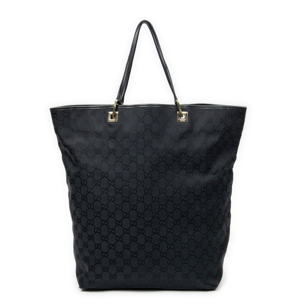 Shoulder Bag Large Vertical Tote Black Monogrammed Denim Canvas