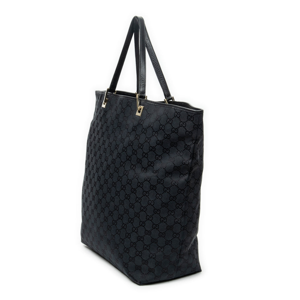 Shoulder Bag Large Vertical Tote Black Monogrammed Denim Canvas