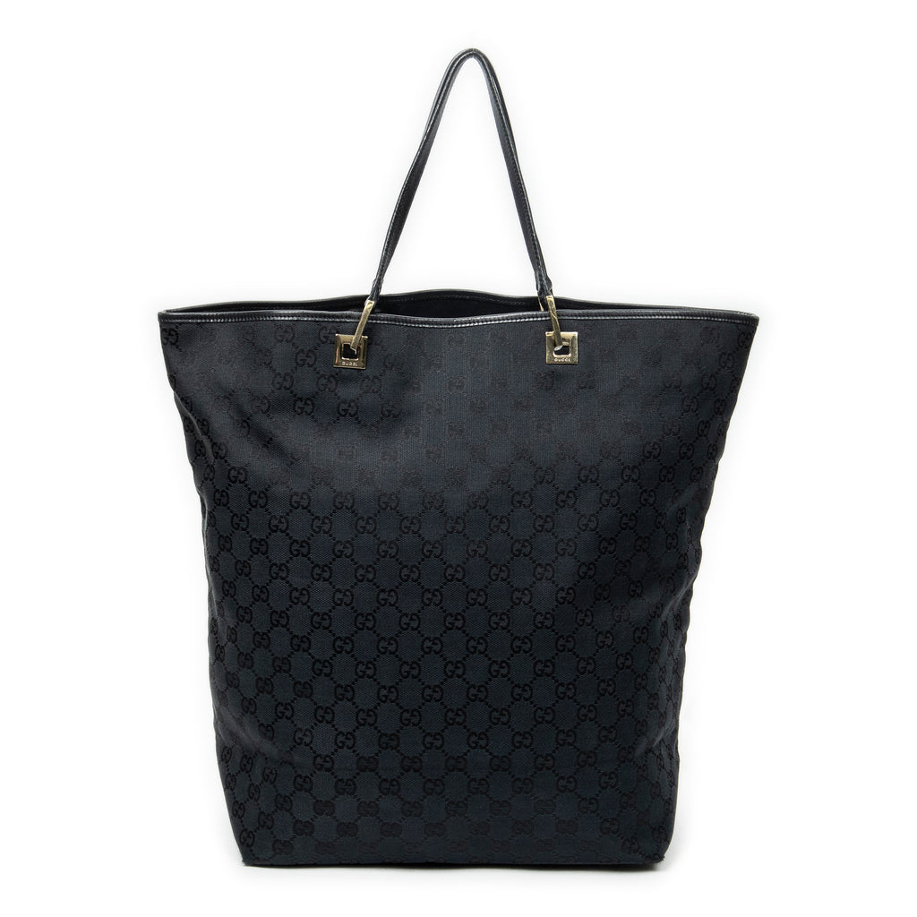 Shoulder Bag Large Vertical Tote Black Monogrammed Denim Canvas