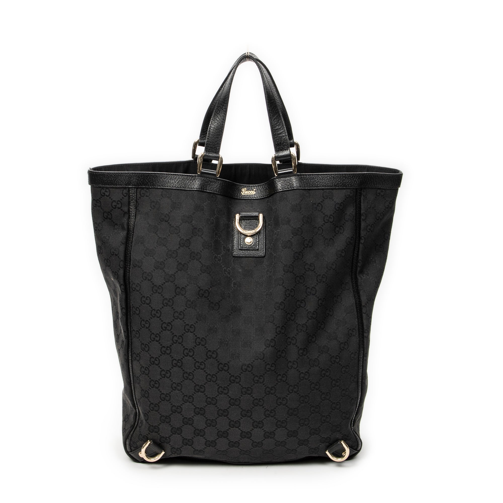 Handbag Abbey D-Ring Vertical Tote Black Monogrammed Canvas