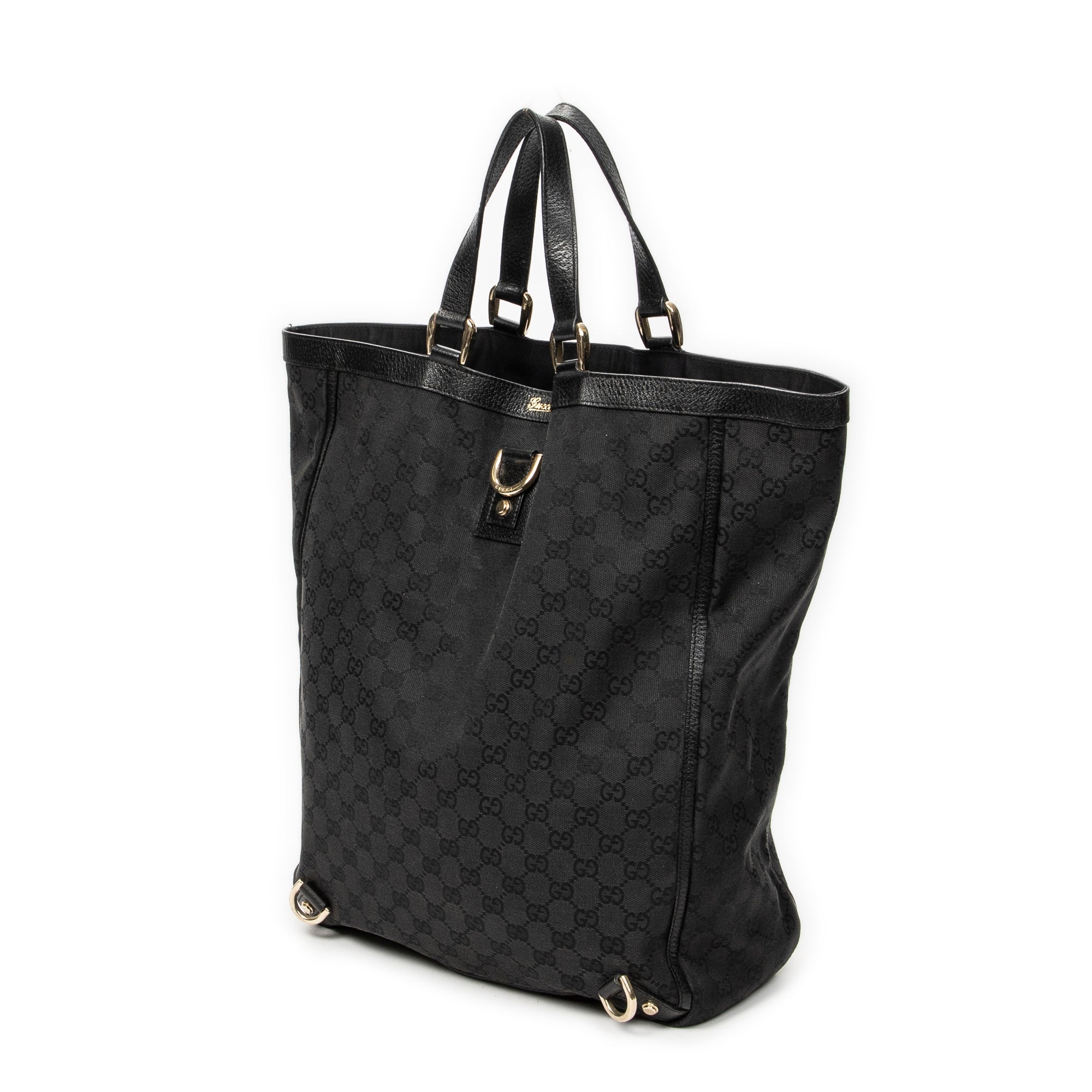 Handbag Abbey D-Ring Vertical Tote Black Monogrammed Canvas
