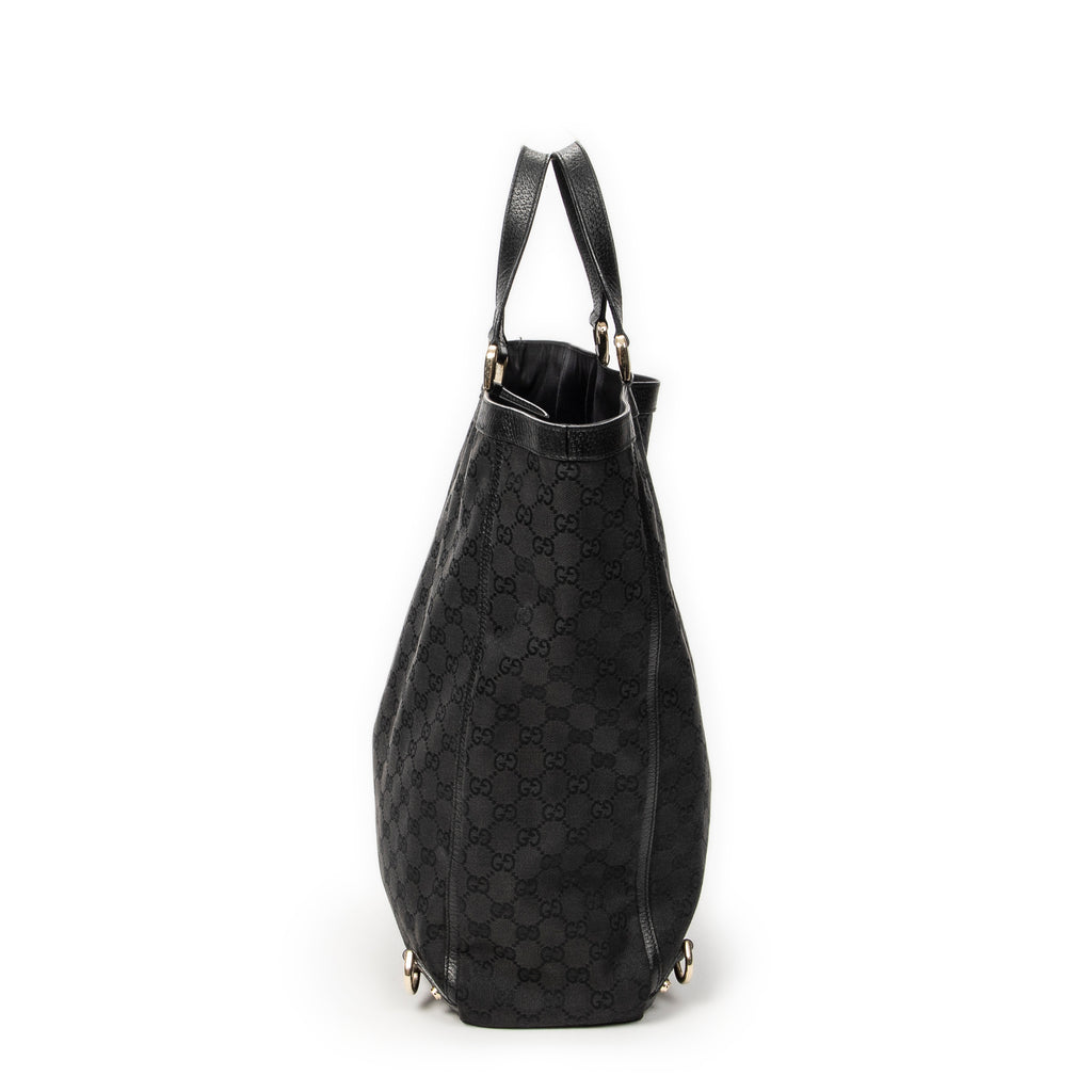 Handbag Abbey D-Ring Vertical Tote Black Monogrammed Canvas
