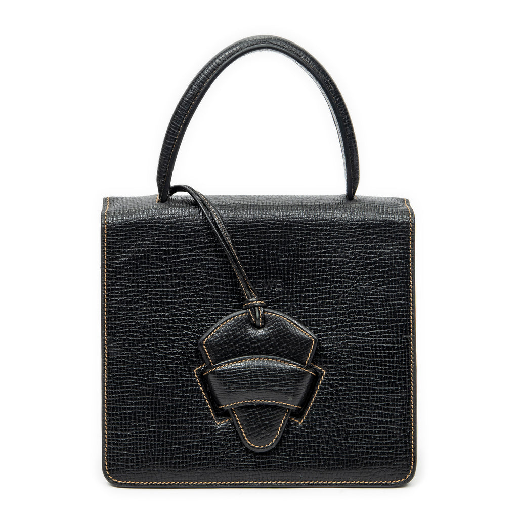 Shoulder Bag Vintage Square Flap Black Grained Calfskin Leather