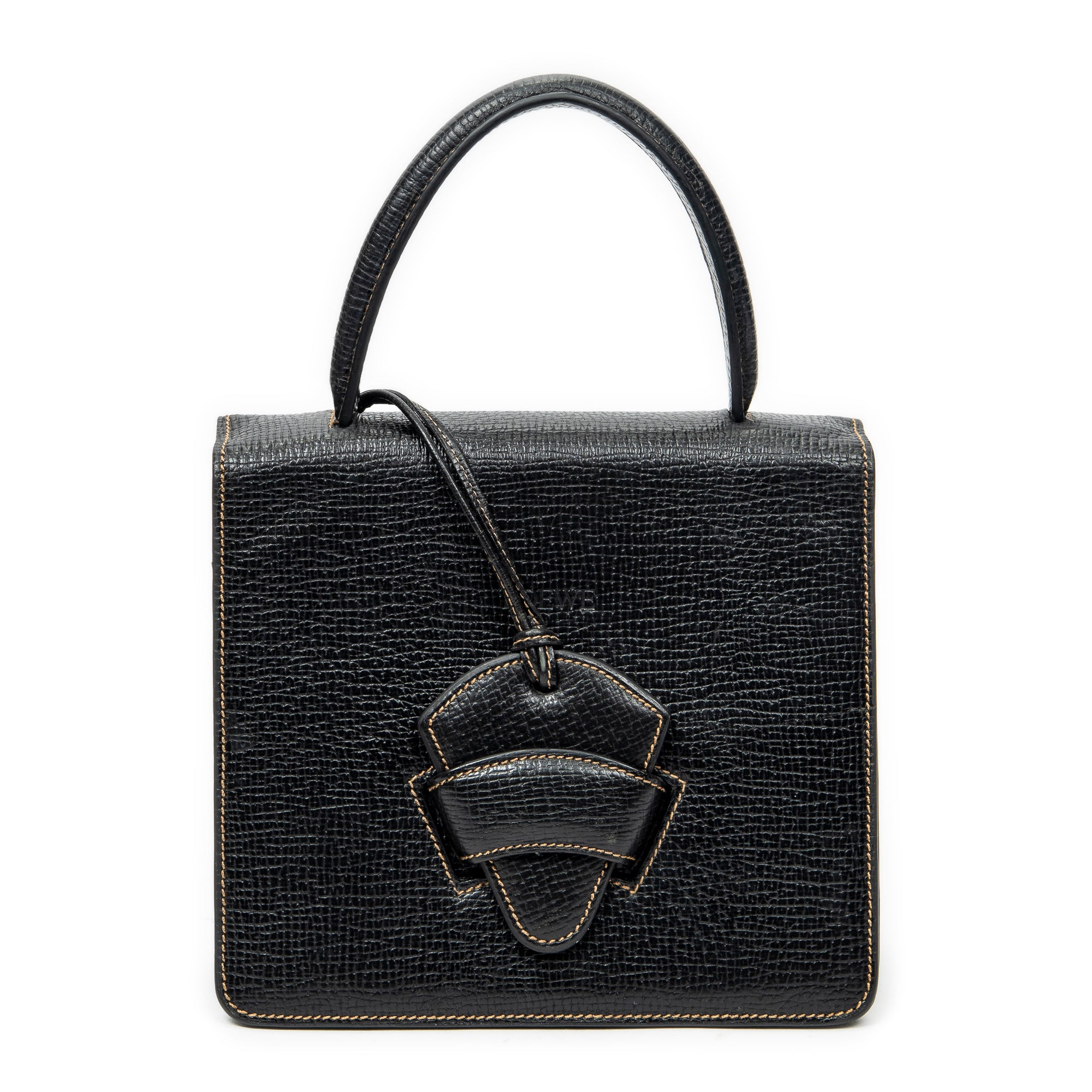 Shoulder Bag Vintage Square Flap Black Grained Calfskin Leather