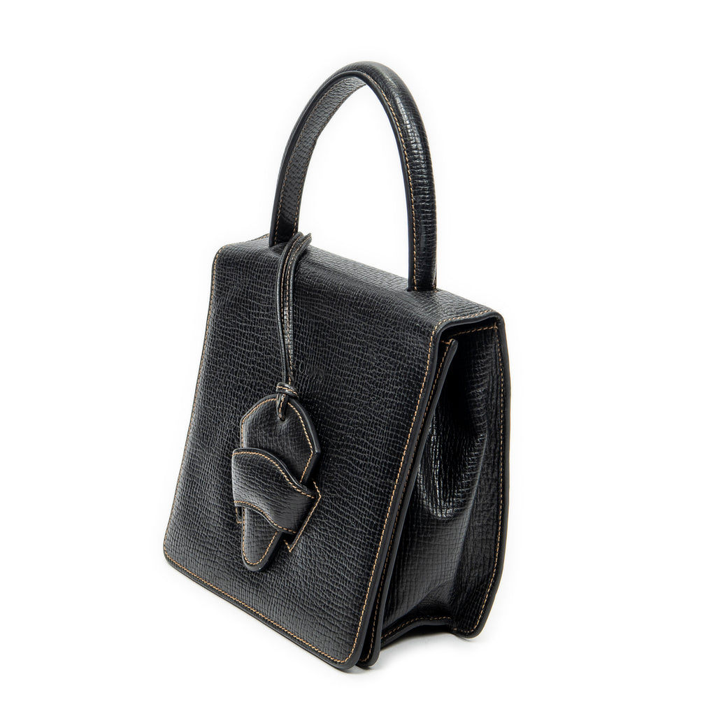 Shoulder Bag Vintage Square Flap Black Grained Calfskin Leather