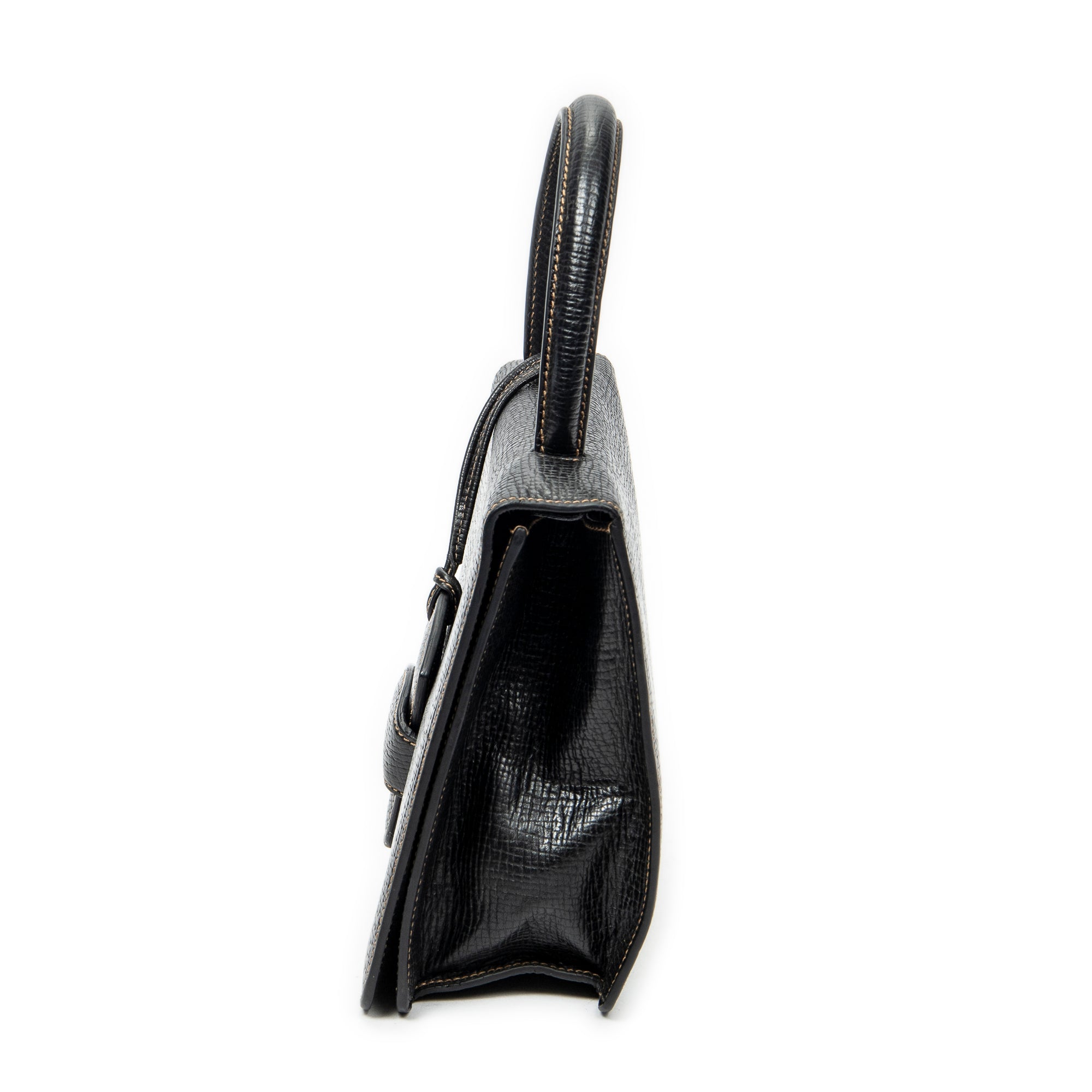 Shoulder Bag Vintage Square Flap Black Grained Calfskin Leather