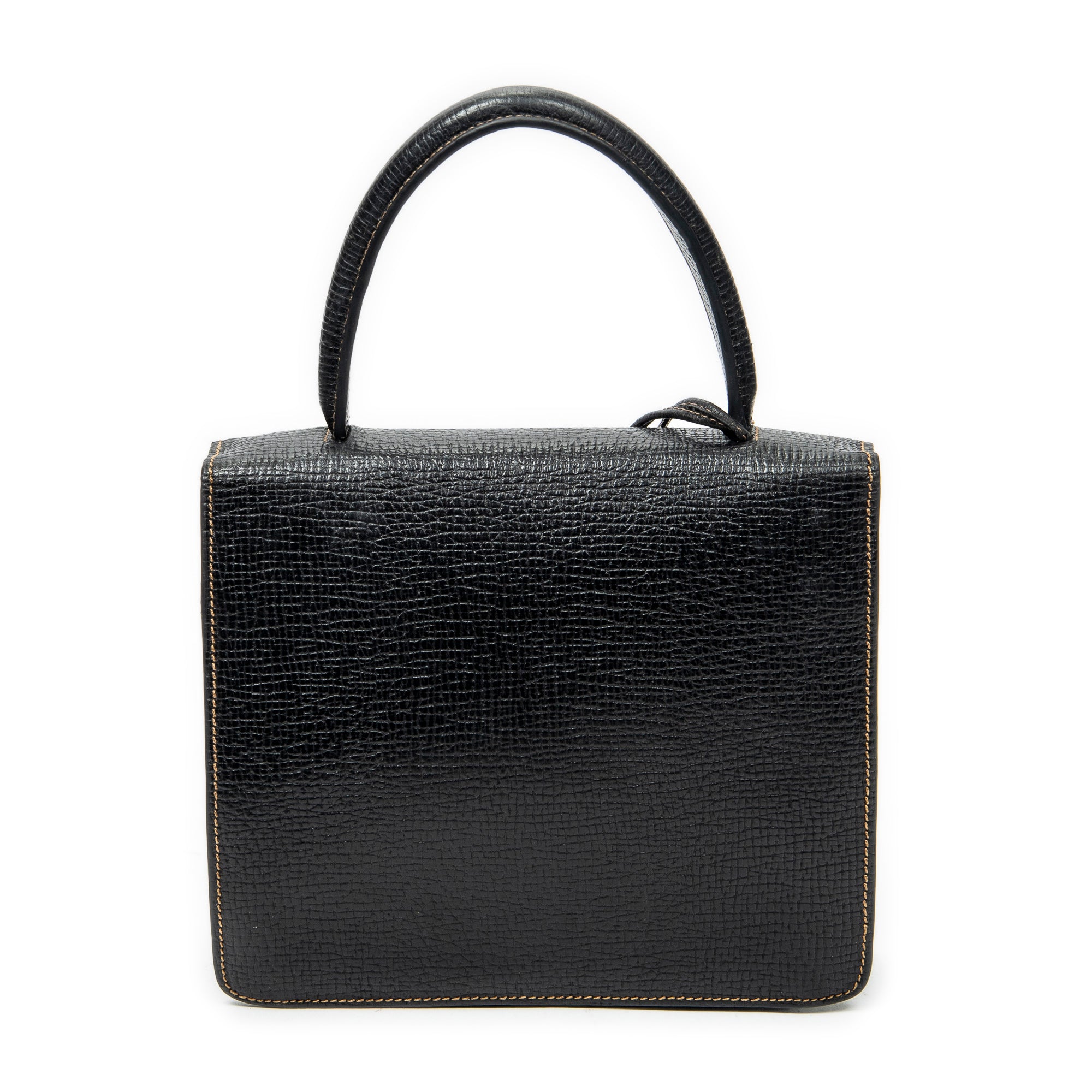 Shoulder Bag Vintage Square Flap Black Grained Calfskin Leather