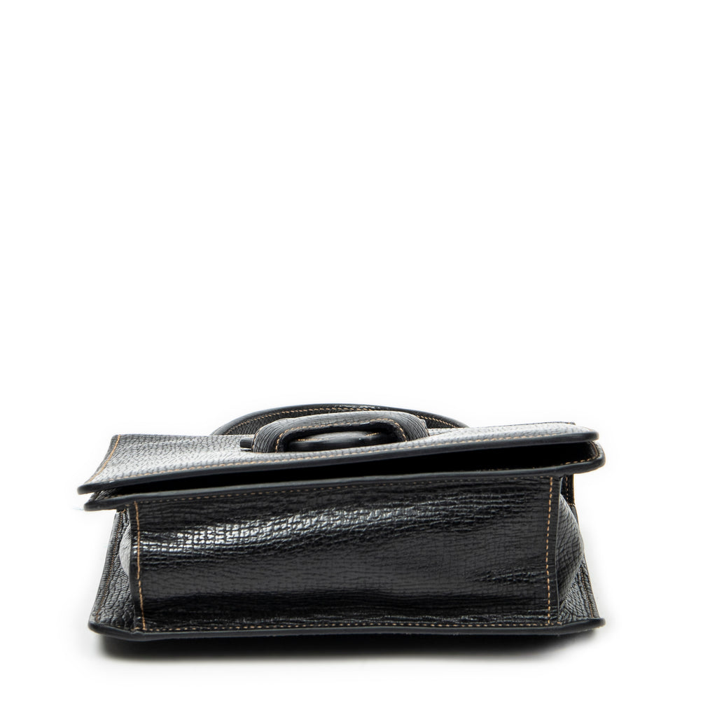 Shoulder Bag Vintage Square Flap Black Grained Calfskin Leather
