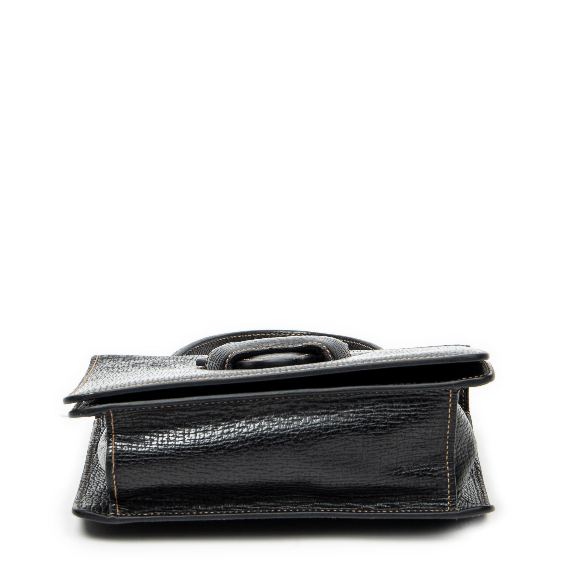 Shoulder Bag Vintage Square Flap Black Grained Calfskin Leather