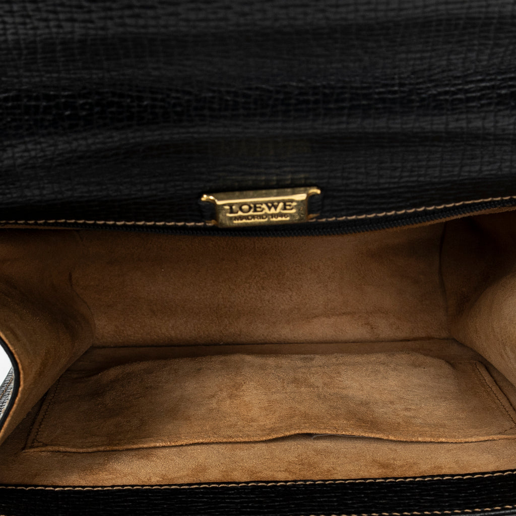 Shoulder Bag Vintage Square Flap Black Grained Calfskin Leather