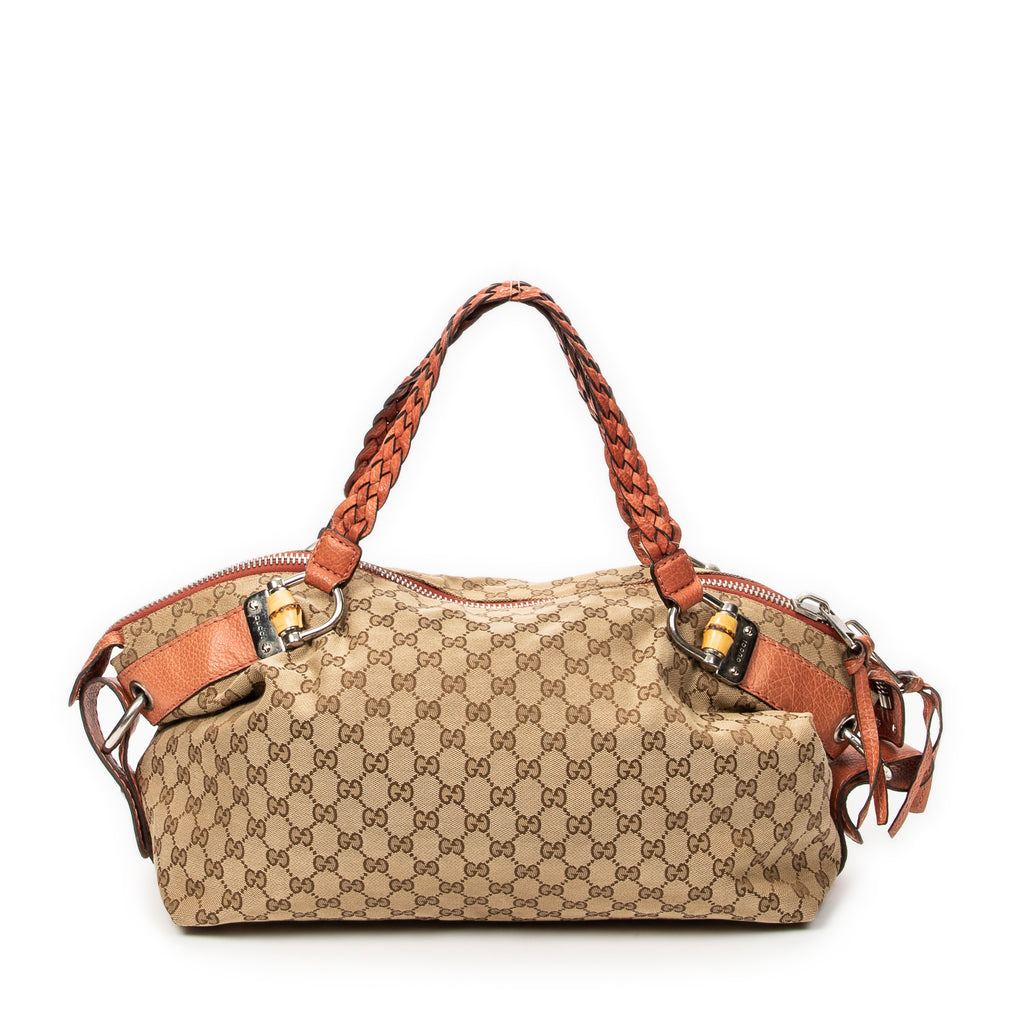 Shoulder Bag Large Bamboo Bar Boston Pink Monogrammed Canvas