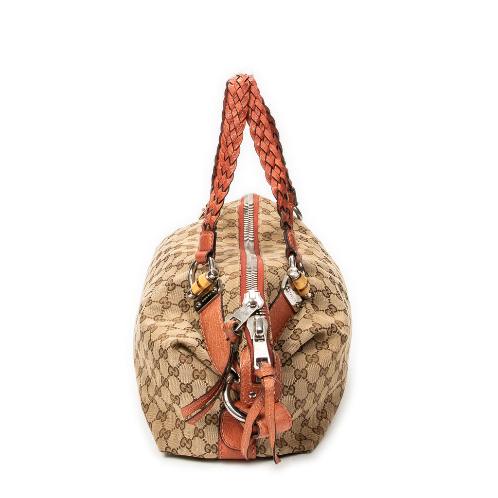Shoulder Bag Large Bamboo Bar Boston Pink Monogrammed Canvas
