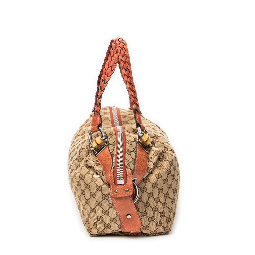 Shoulder Bag Large Bamboo Bar Boston Pink Monogrammed Canvas