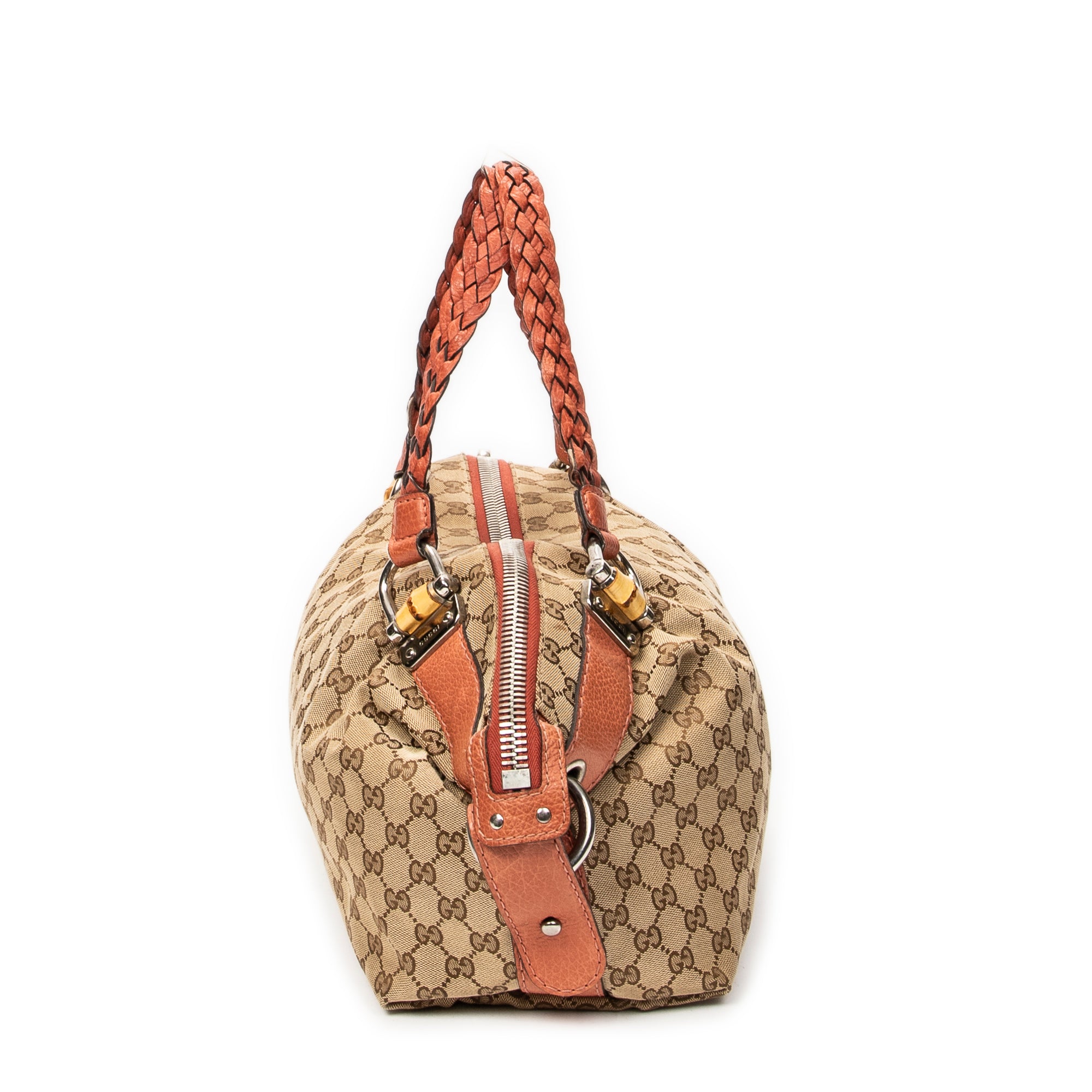 Shoulder Bag Large Bamboo Bar Boston Pink Monogrammed Canvas