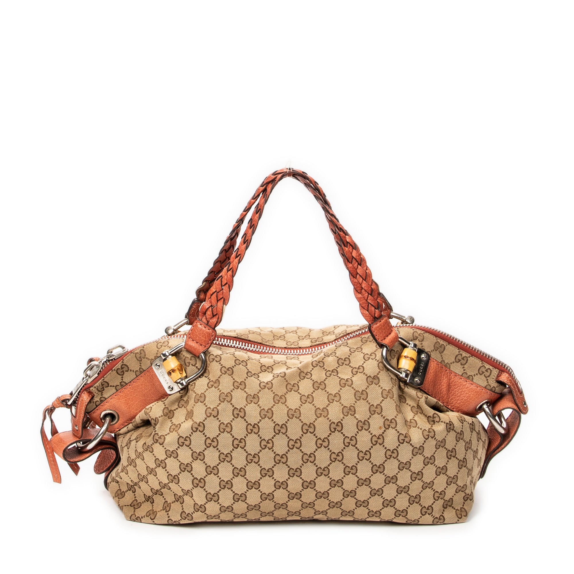 Shoulder Bag Large Bamboo Bar Boston Pink Monogrammed Canvas