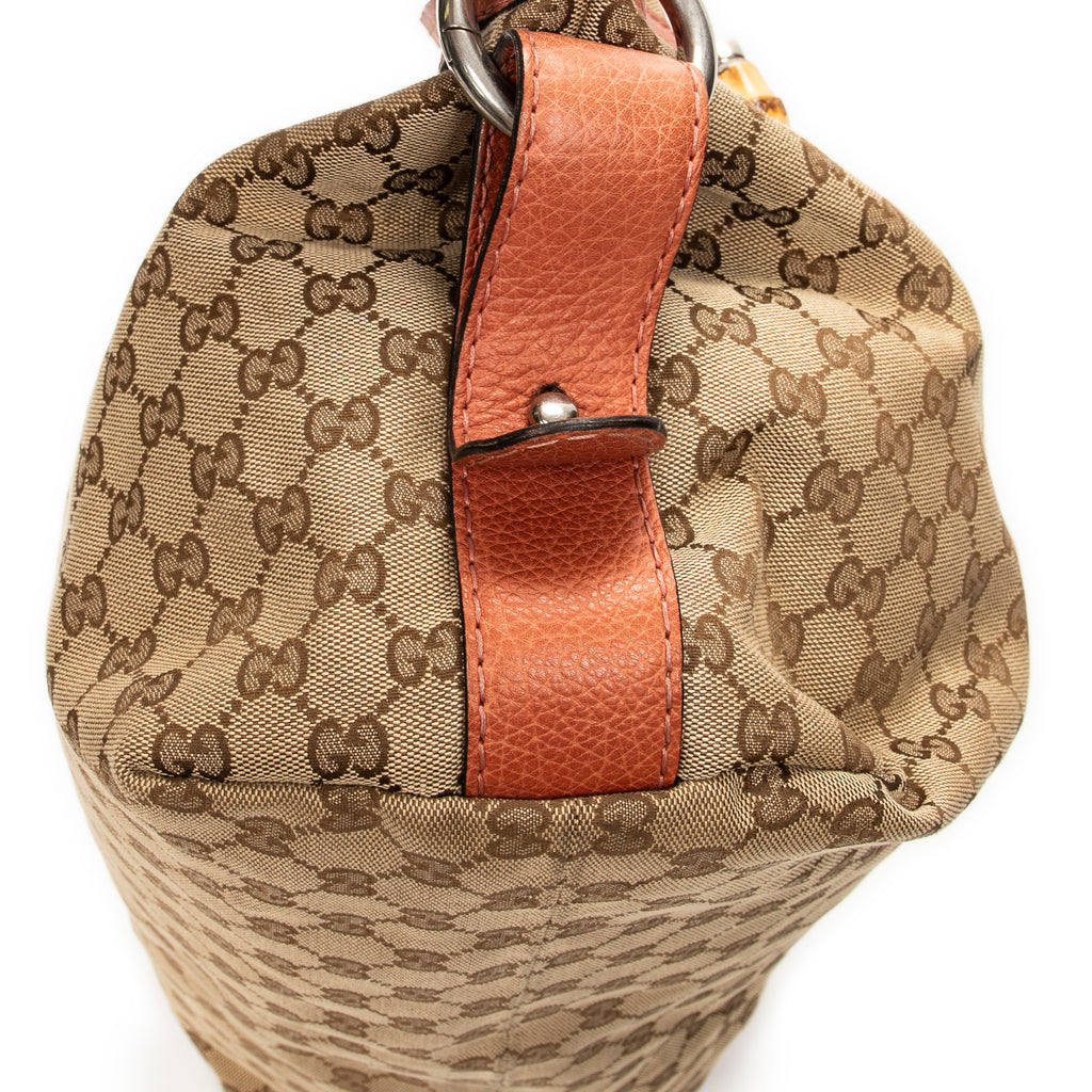 Shoulder Bag Large Bamboo Bar Boston Pink Monogrammed Canvas
