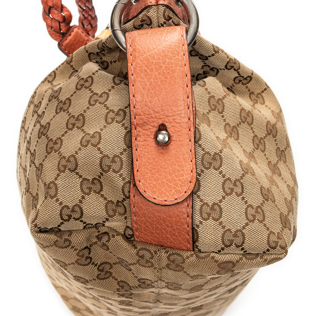 Shoulder Bag Large Bamboo Bar Boston Pink Monogrammed Canvas