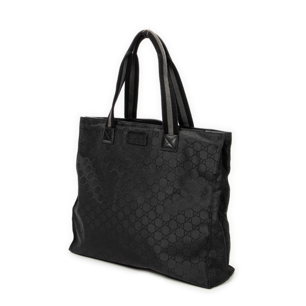 Shoulder Bag Square Web Shopper Black Monogrammed Nylon Canvas