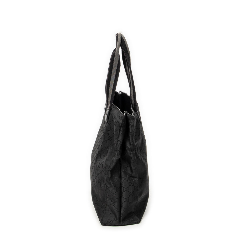 Shoulder Bag Square Web Shopper Black Monogrammed Nylon Canvas