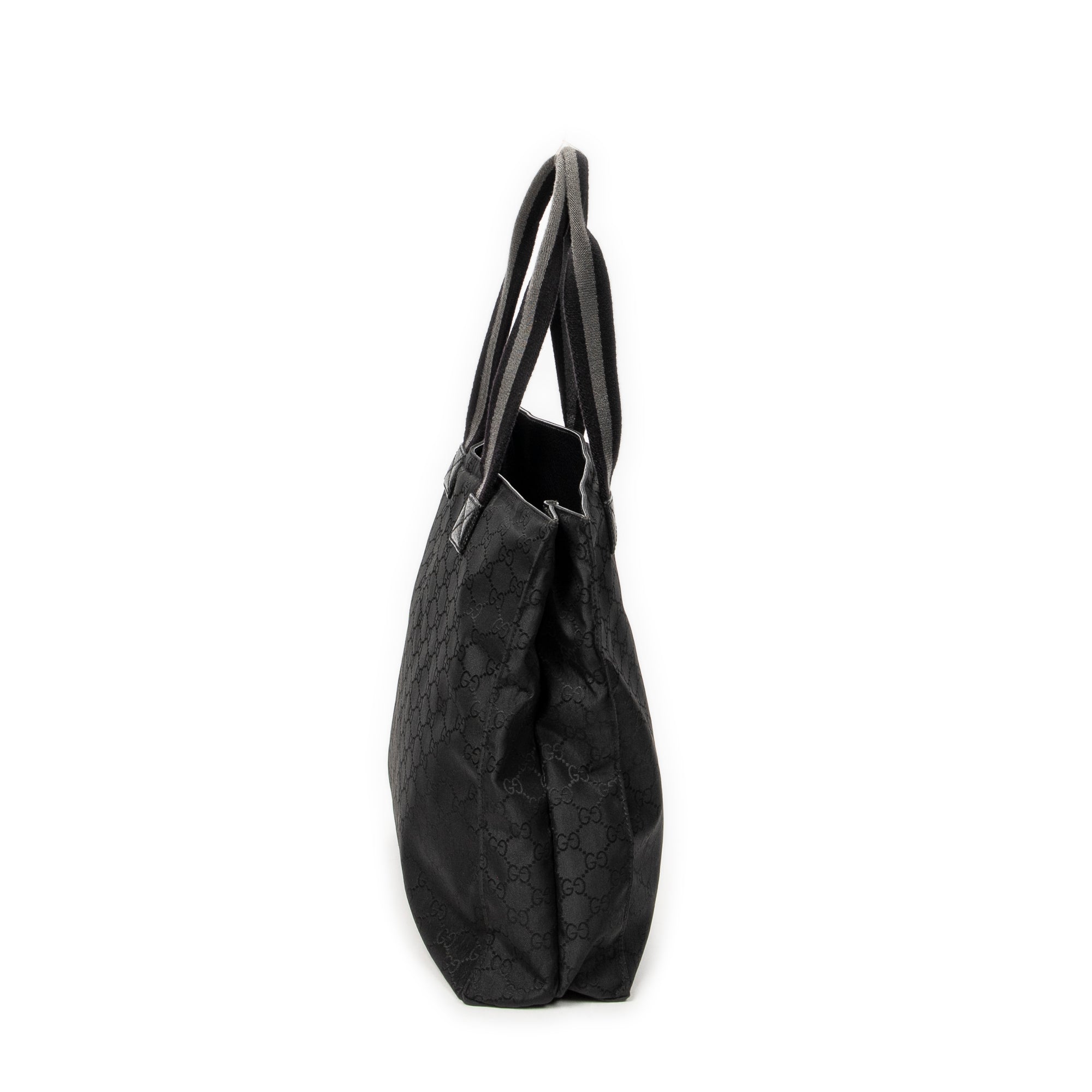 Bolso al hombro Shopper web cuadrado lona de nailon negra monogramada