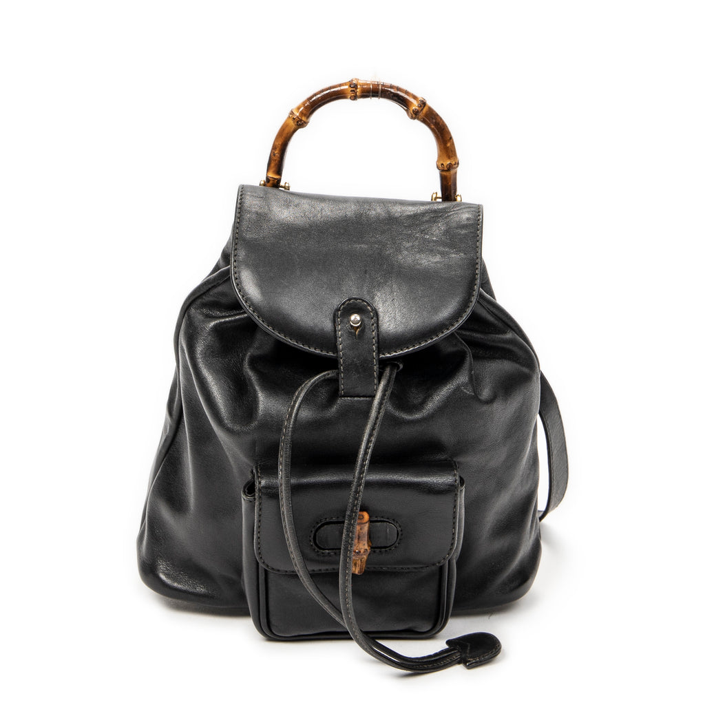 Backpack Mini Bamboo Backpack Black Calfskin Leather